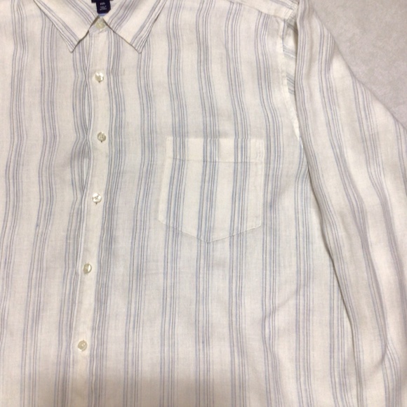 Gap Stripe Long Sleeve Linen Button Down Collard Shirt, Size XXL. - Picture 6 of 9